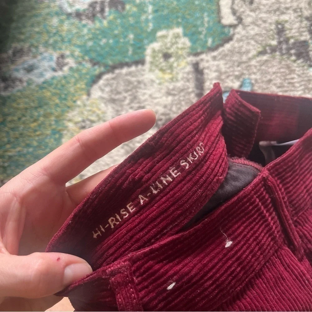 American Eagle burgundy high rise A-line corduroy skirt